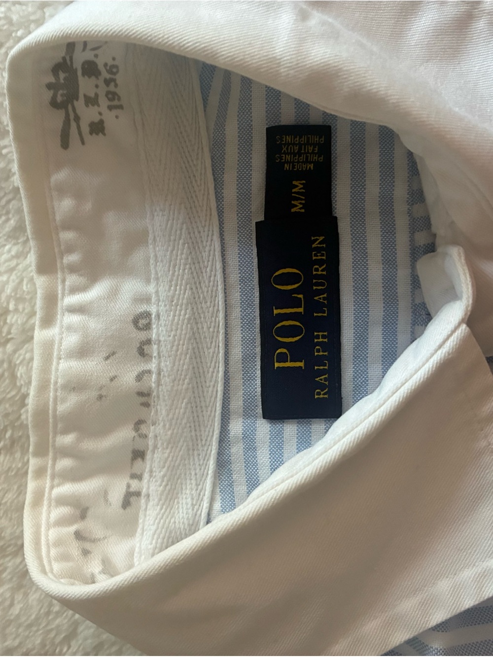 Ralph Lauren Light Blue and White Stripe Button-Down Shirt with Contrast Collar - Picture 4 of 5